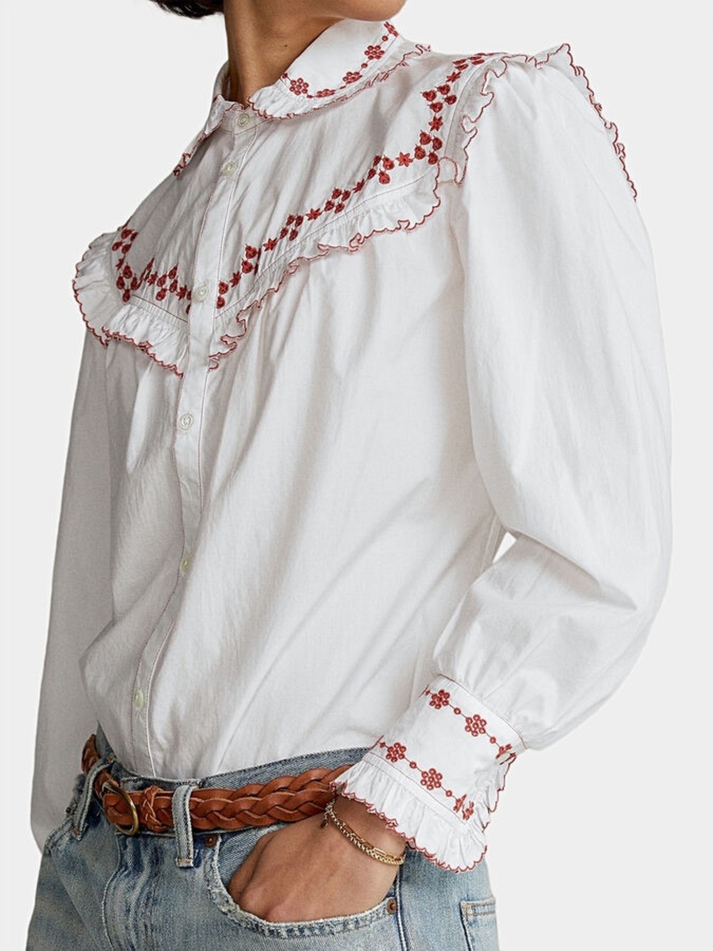 Polo Ralph Lauren Western Floral Embroidered Button-Down Shirt Red White Cotton - Picture 7 of 16